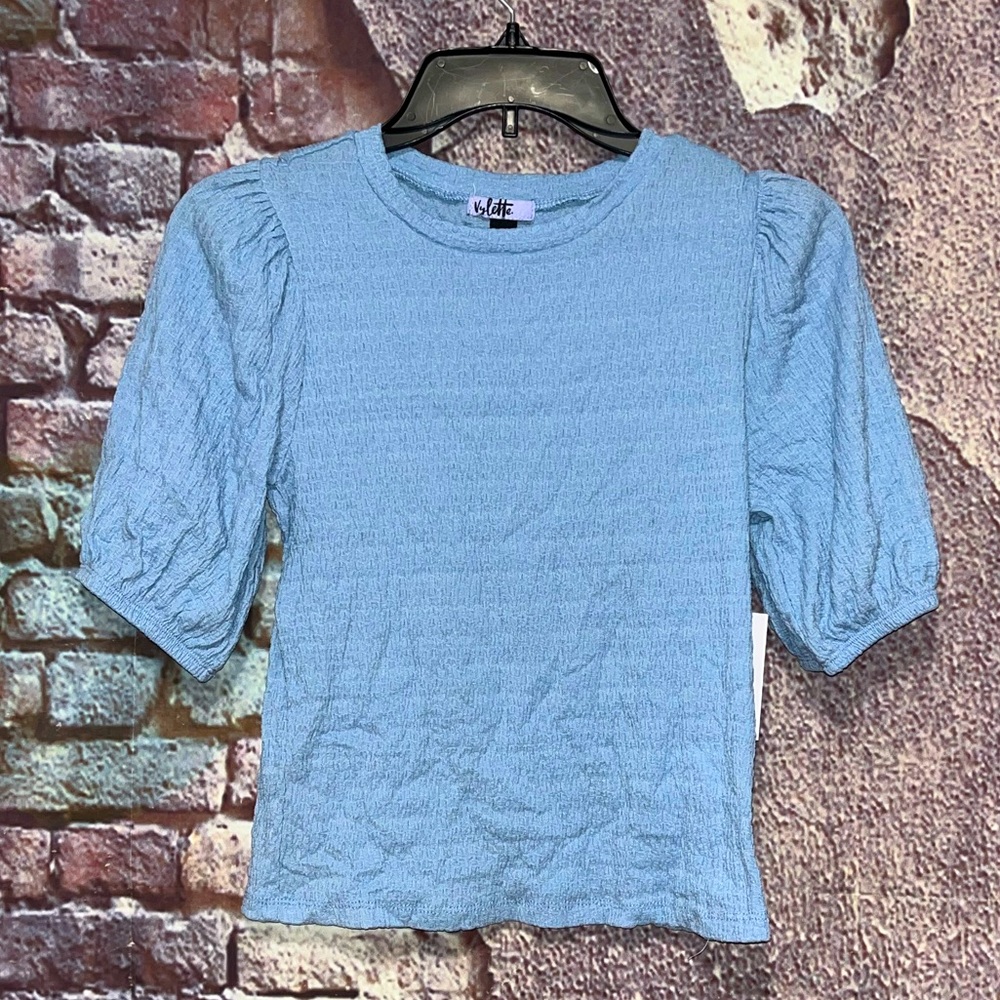 Vylette Baby Blue Stretch Crop Top Size Medium
